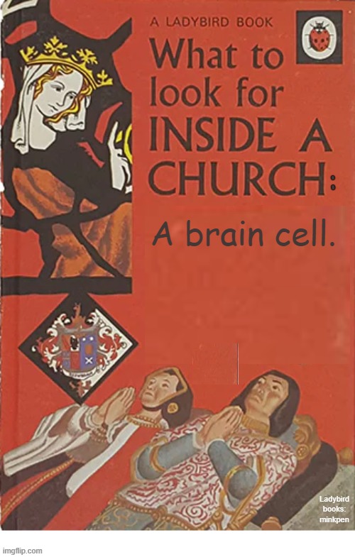 indeed | :; A brain cell. Ladybird books:
minkpen | image tagged in ladybird,atheism,christianity,religion,god,prayer | made w/ Imgflip meme maker