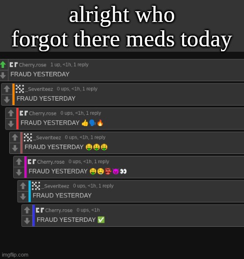msmg core | alright who forgot there meds today | made w/ Imgflip meme maker