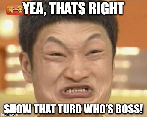 Who's the boss! | YEA, THATS RIGHT SHOW THAT TURD WHO'S BOSS! | image tagged in memes,impossibru guy original | made w/ Imgflip meme maker