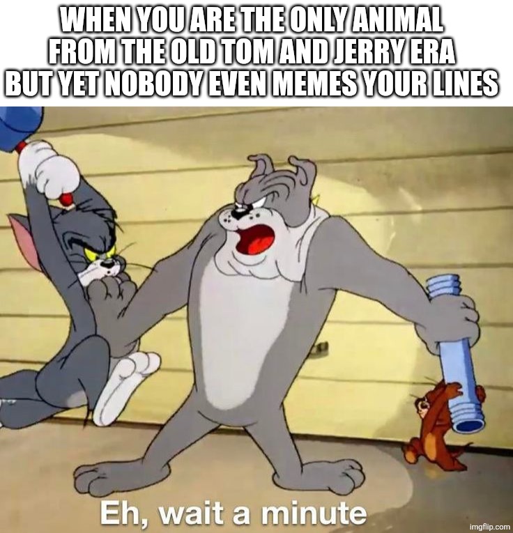 I get that this is a fun stream meme also I get that this is so bad | WHEN YOU ARE THE ONLY ANIMAL FROM THE OLD TOM AND JERRY ERA BUT YET NOBODY EVEN MEMES YOUR LINES | image tagged in tom and jerry | made w/ Imgflip meme maker
