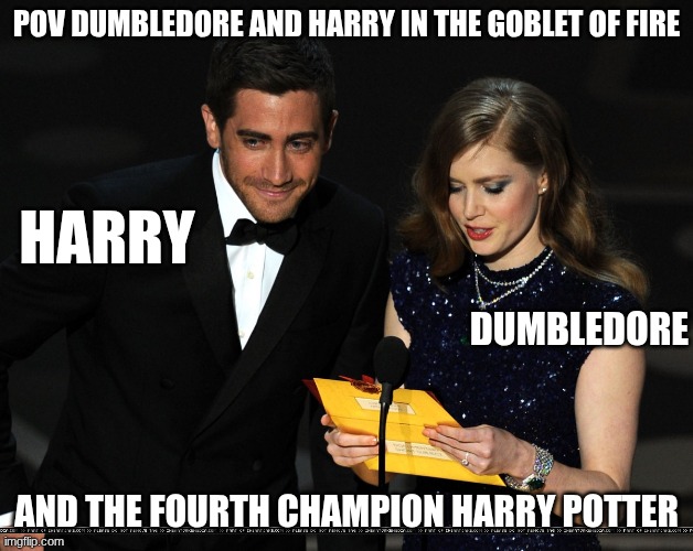 HARRY POTTER | POV DUMBLEDORE AND HARRY IN THE GOBLET OF FIRE; HARRY; DUMBLEDORE; AND THE FOURTH CHAMPION HARRY POTTER | image tagged in and the award goes to | made w/ Imgflip meme maker