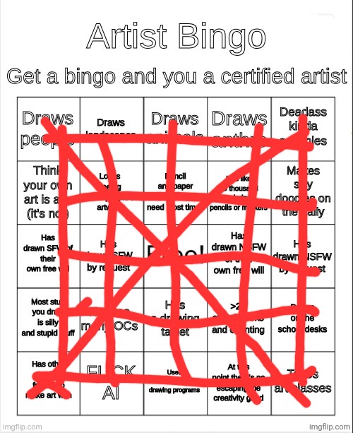 Artist Bingo | image tagged in artist bingo | made w/ Imgflip meme maker