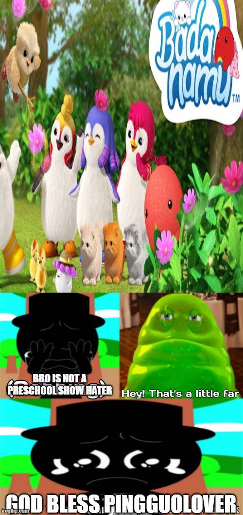 WHY DID I MAKE THIS- | BRO IS NOT A PRESCHOOL SHOW HATER; GOD BLESS PINGGUOLOVER | image tagged in ruin this fill in meme 19 | made w/ Imgflip meme maker