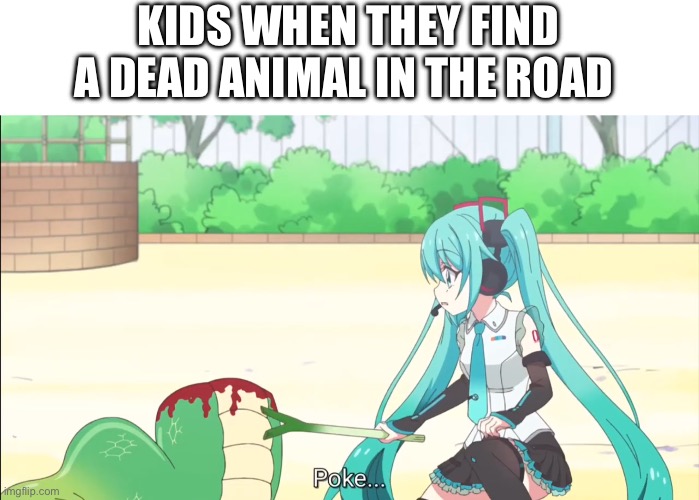 Poke | KIDS WHEN THEY FIND A DEAD ANIMAL IN THE ROAD | image tagged in mike poking dead body with green onion | made w/ Imgflip meme maker