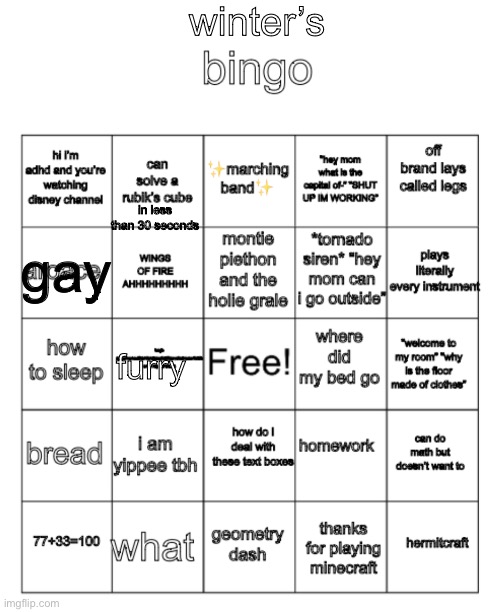 winter bingo (updated) Blank Meme Template