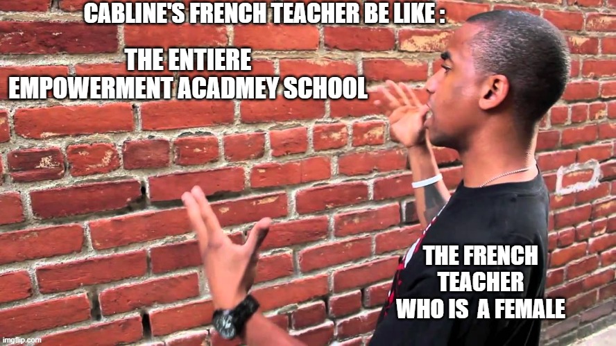 Talking to wall | THE ENTIRE EMPOWERMENT ACADMEY SCHOOL THE FRENCH TEACHER WHO IS  A FEMALE CABLINE'S FRENCH TEACHER BE LIKE : | image tagged in talking to wall | made w/ Imgflip meme maker