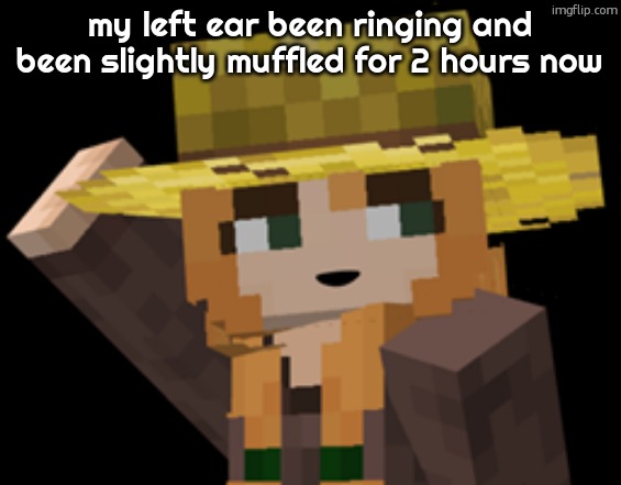 minecraft female farmer villager | my left ear been ringing and been slightly muffled for 2 hours now | image tagged in minecraft female farmer villager | made w/ Imgflip meme maker