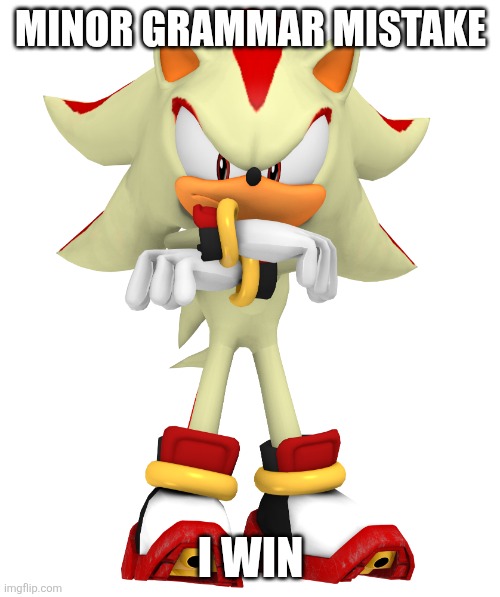 Minor spelling mistake, I win | MINOR GRAMMAR MISTAKE I WIN | image tagged in minor spelling mistake i win | made w/ Imgflip meme maker