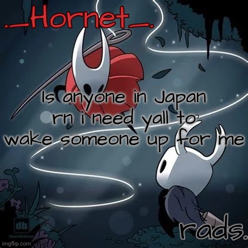 Hornet and Radium temp | Is anyone in Japan rn i need yall to wake someone up for me | image tagged in hornet and radium temp | made w/ Imgflip meme maker