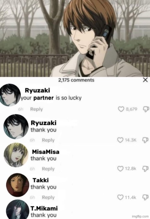 image tagged in death note,light,l,misa,mikami,takki | made w/ Imgflip meme maker