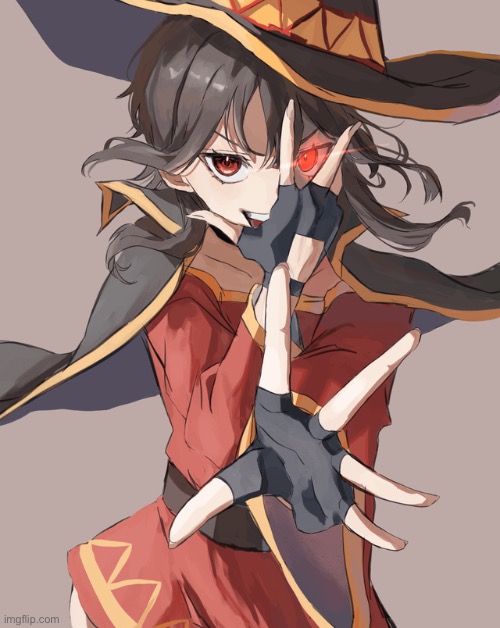 Some art I found of my favorite female anime character, Megumin | image tagged in konosuba,megumin | made w/ Imgflip meme maker