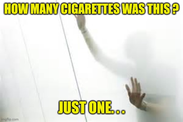 HOW MANY CIGARETTES WAS THIS ? JUST ONE. . . | image tagged in smoke filled room | made w/ Imgflip meme maker