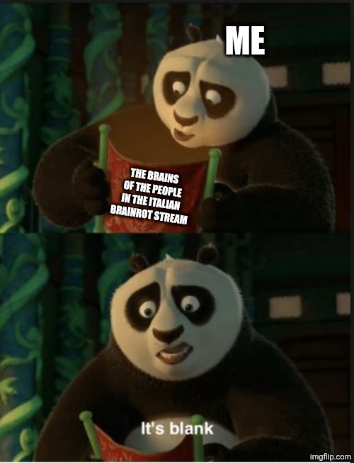 We hate that stream | ME; THE BRAINS OF THE PEOPLE IN THE ITALIAN BRAINROT STREAM | image tagged in its blank | made w/ Imgflip meme maker