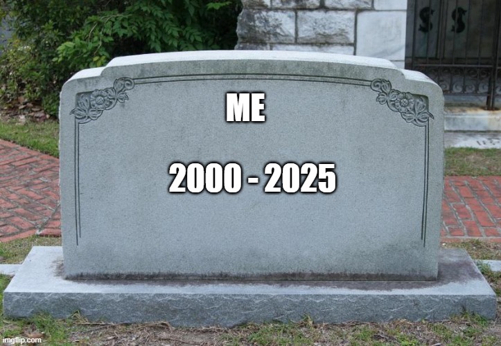 Gravestone | ME 2000 - 2025 | image tagged in gravestone | made w/ Imgflip meme maker