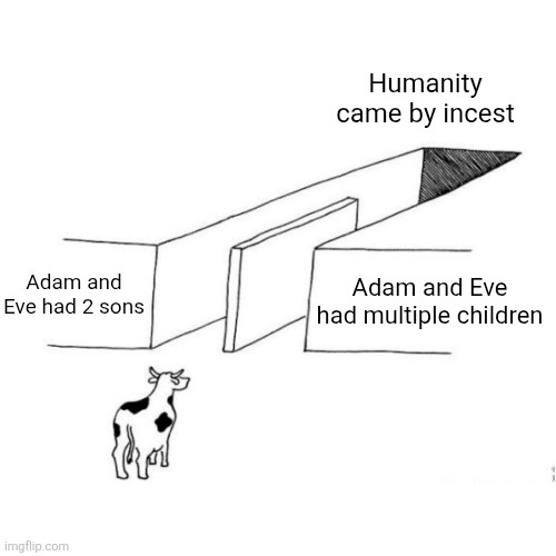 The illusion of free choice blank | Humanity came by incest; Adam and Eve had 2 sons; Adam and Eve had multiple children | image tagged in the illusion of free choice blank | made w/ Imgflip meme maker