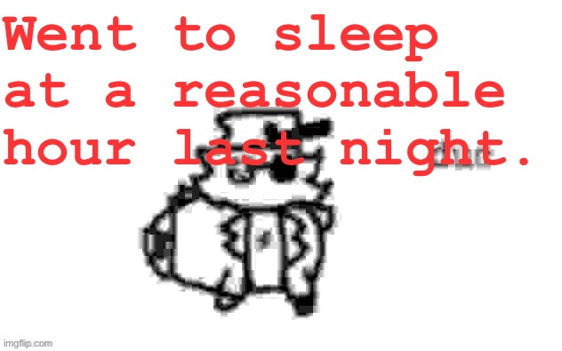 Ducc's loaf temp (v3) | Went to sleep at a reasonable hour last night. | image tagged in ducc's loaf temp v3 | made w/ Imgflip meme maker