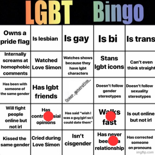 fym walking fast is gay | image tagged in lgbtq bingo | made w/ Imgflip meme maker