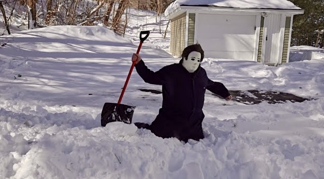 Michael Myers shoveling snow Blank Meme Template