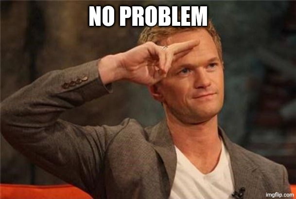 Barney Stinson Salute | NO PROBLEM | image tagged in barney stinson salute | made w/ Imgflip meme maker