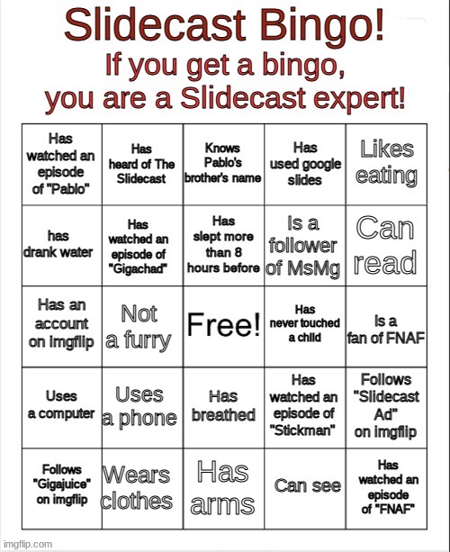 Can YOU get a bingo?  If so, watch more of the Slidecast!!! And, if not... Watch the Slidecast!!! | image tagged in slidecast bingo | made w/ Imgflip meme maker
