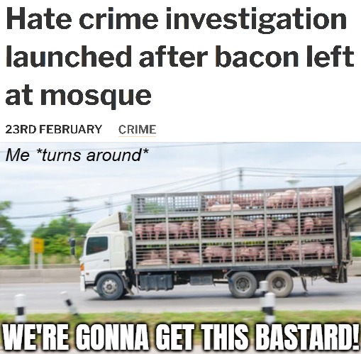 Me *turns around*; WE'RE GONNA GET THIS BASTARD! | image tagged in islam,blasphemy,funny,crime | made w/ Imgflip meme maker