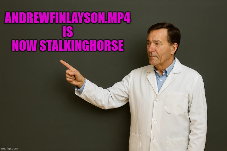 name change | ANDREWFINLAYSON.MP4 IS NOW STALKINGHORSE | image tagged in lou,andrew | made w/ Imgflip meme maker