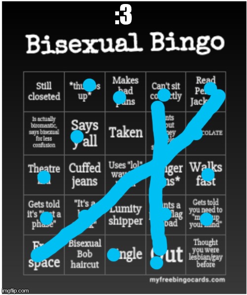 :3 | :3 | image tagged in bisexual bingo | made w/ Imgflip meme maker