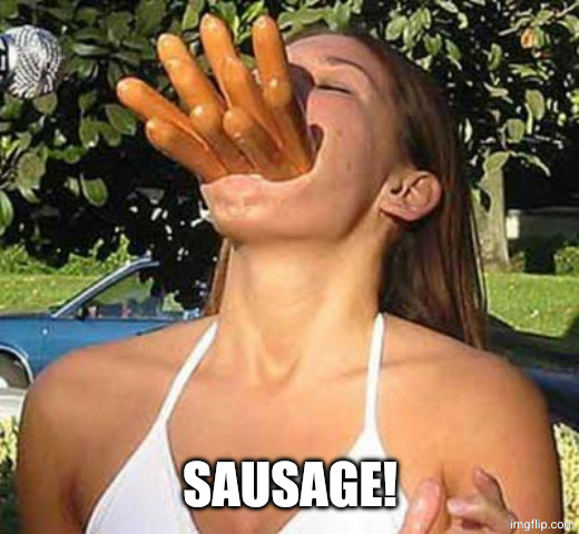 Girl with sausages | SAUSAGE! | image tagged in girl with sausages | made w/ Imgflip meme maker