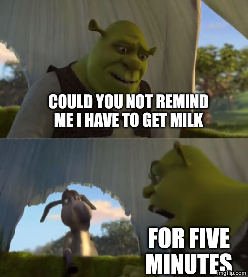 Could you not ___ for 5 MINUTES | COULD YOU NOT REMIND ME I HAVE TO GET MILK FOR FIVE MINUTES | image tagged in could you not ___ for 5 minutes | made w/ Imgflip meme maker