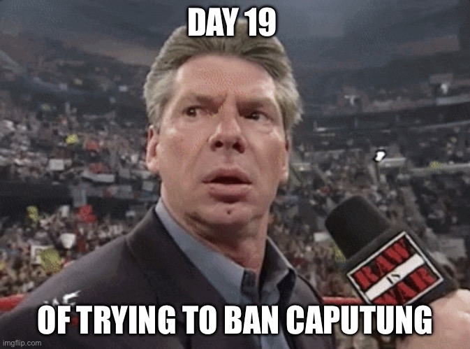 Tomorrow a milestone | DAY 19; OF TRYING TO BAN CAPUTUNG | image tagged in x when y walks in,banana,goofy,memes,oh wow are you actually reading these tags | made w/ Imgflip meme maker