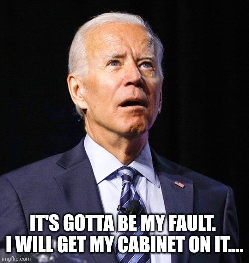 Joe Biden | IT'S GOTTA BE MY FAULT.  I WILL GET MY CABINET ON IT.... | image tagged in joe biden | made w/ Imgflip meme maker