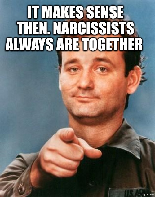 Bill Murray You're Awesome | IT MAKES SENSE THEN. NARCISSISTS ALWAYS ARE TOGETHER | image tagged in bill murray you're awesome | made w/ Imgflip meme maker