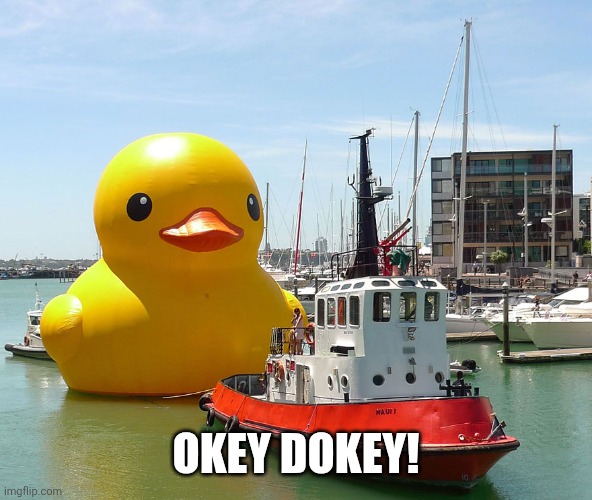 Giant Rubber Duck | OKEY DOKEY! | image tagged in giant rubber duck | made w/ Imgflip meme maker
