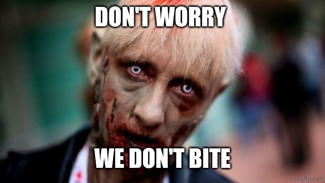 Zombie | DON'T WORRY WE DON'T BITE | image tagged in zombie | made w/ Imgflip meme maker