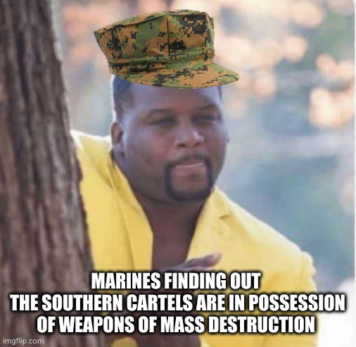 Licking lips | MARINES FINDING OUT 
THE SOUTHERN CARTELS ARE IN POSSESSION OF WEAPONS OF MASS DESTRUCTION | image tagged in licking lips | made w/ Imgflip meme maker