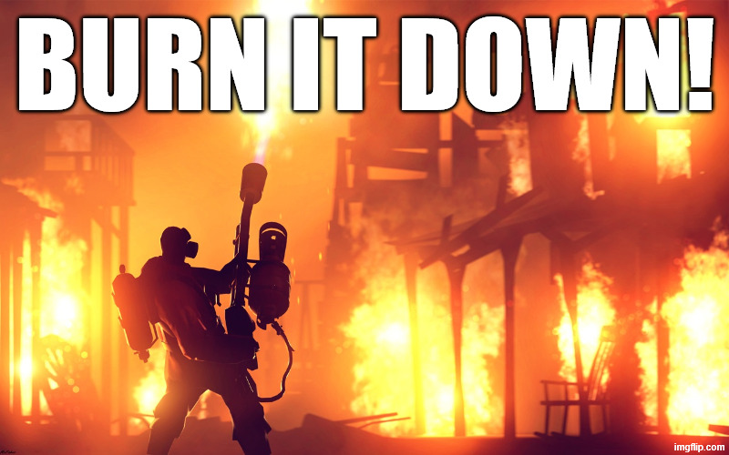 BURN IT DOWN! | image tagged in burn it down | made w/ Imgflip meme maker