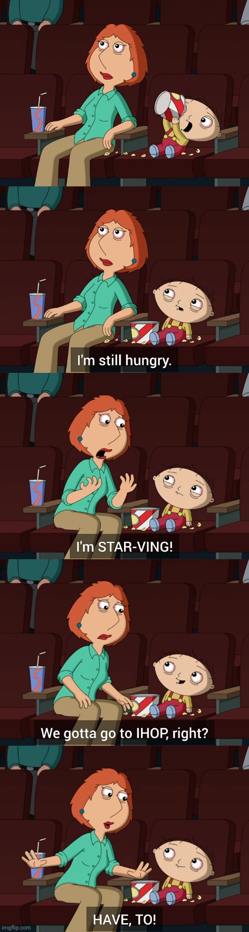 IHOP | image tagged in ihop,family guy,stewie griffin,lois griffin,memes,popcorn | made w/ Imgflip meme maker