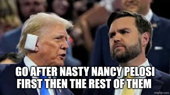trump and jd vance | GO AFTER NASTY NANCY PELOSI FIRST THEN THE REST OF THEM | image tagged in trump and jd vance | made w/ Imgflip meme maker