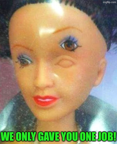 How in the world could that happen? | WE ONLY GAVE YOU ONE JOB! | image tagged in you had one job,task failed successfully,epic fail,my eyes,what a terrible day to have eyes,dolls | made w/ Imgflip meme maker