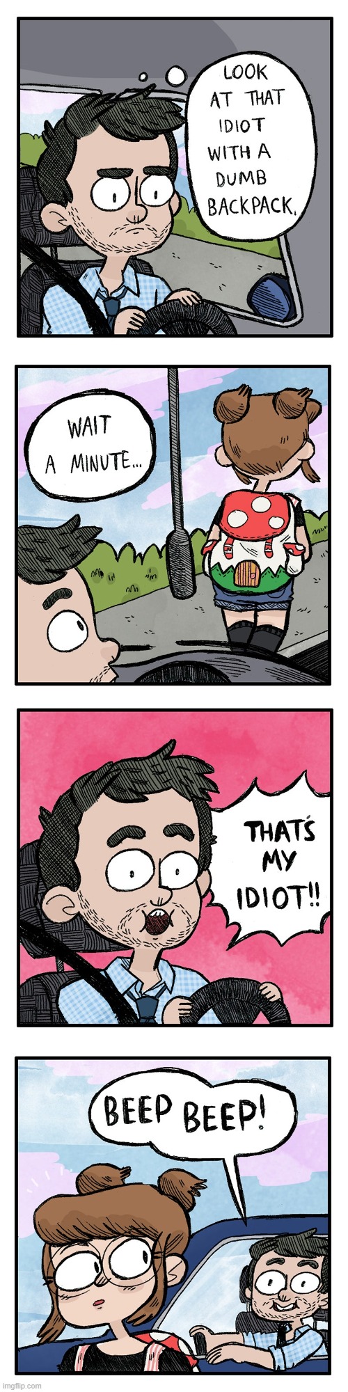 image tagged in idiot,backpack,dumb,mine,car,beep beep | made w/ Imgflip meme maker