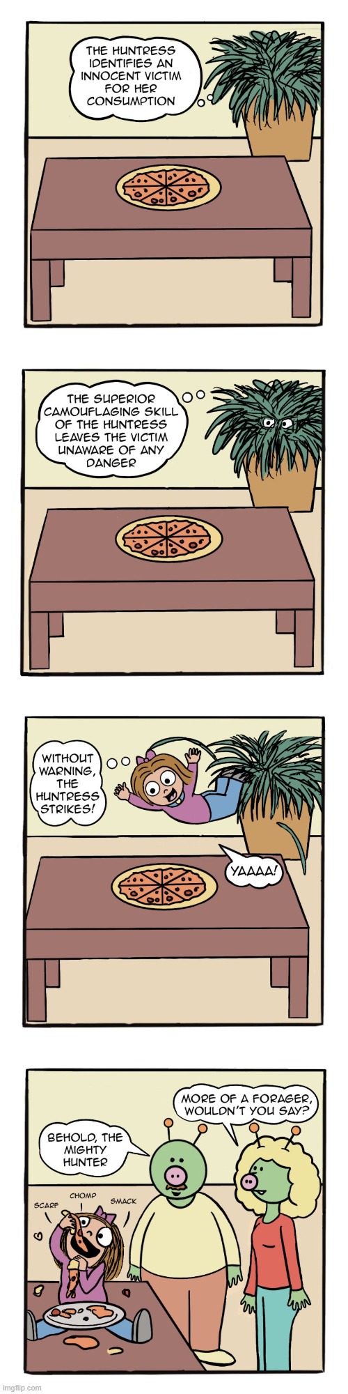 image tagged in human,sally,pizza,hunting,huntress,aliens | made w/ Imgflip meme maker