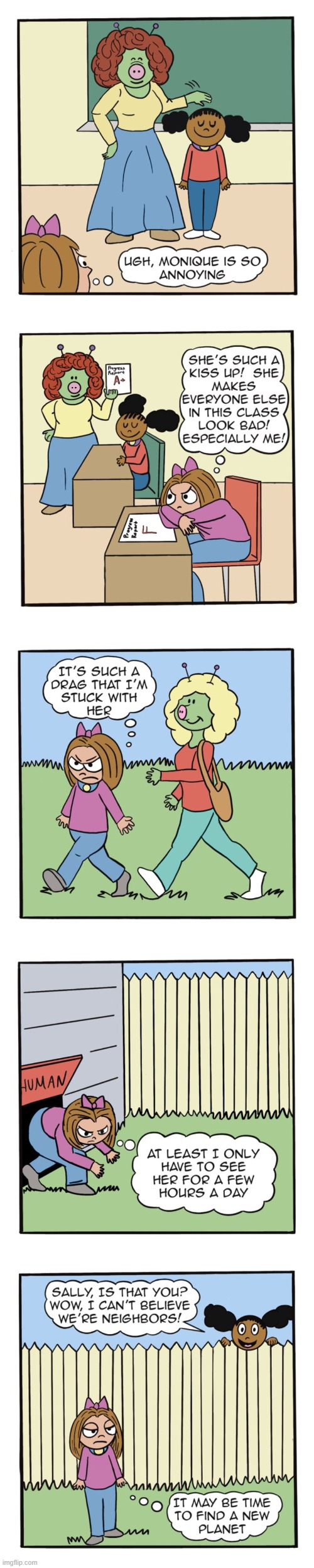 image tagged in humans,sally,aliens,teacher's pet,neighbors,oof | made w/ Imgflip meme maker