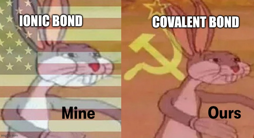 Chemistry go brrr | IONIC BOND; COVALENT BOND | image tagged in mine ours | made w/ Imgflip meme maker