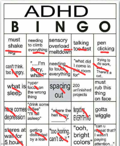 adhd bingo | image tagged in adhd bingo | made w/ Imgflip meme maker
