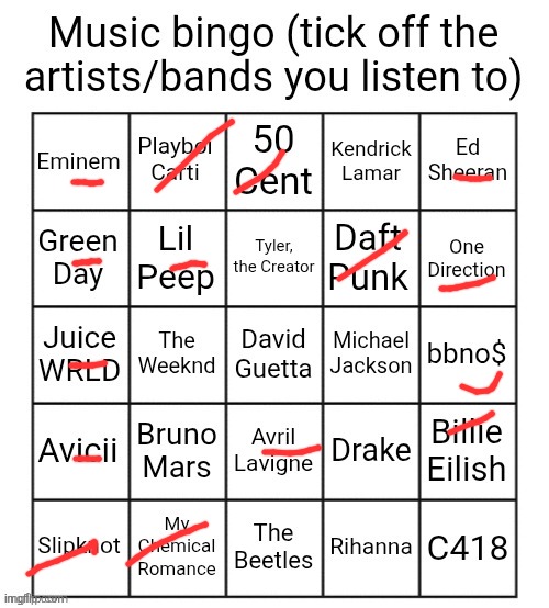 Music bingo | image tagged in music bingo | made w/ Imgflip meme maker