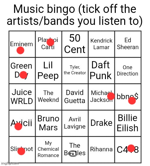 Music bingo | a | image tagged in music bingo | made w/ Imgflip meme maker