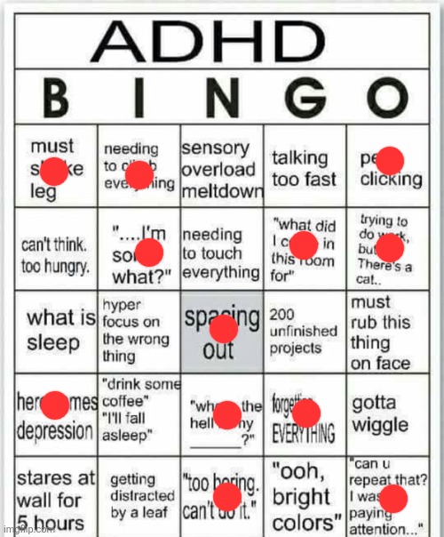 adhd bingo | image tagged in adhd bingo | made w/ Imgflip meme maker