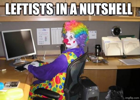 Leftists are clown! | LEFTISTS IN A NUTSHELL | image tagged in clown computer | made w/ Imgflip meme maker