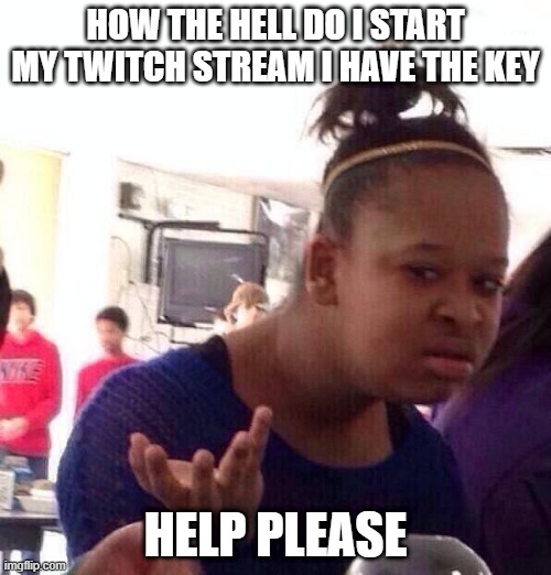 Black Girl Wat | HOW THE HELL DO I START MY TWITCH STREAM I HAVE THE KEY; HELP PLEASE | image tagged in memes,black girl wat | made w/ Imgflip meme maker