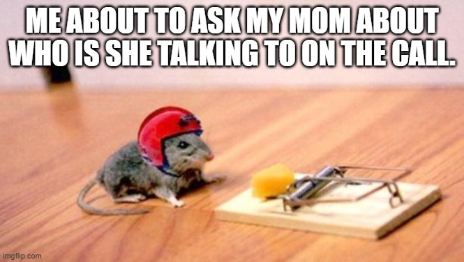 me and mom on phone | ME ABOUT TO ASK MY MOM ABOUT WHO IS SHE TALKING TO ON THE CALL. | image tagged in mouse trap | made w/ Imgflip meme maker